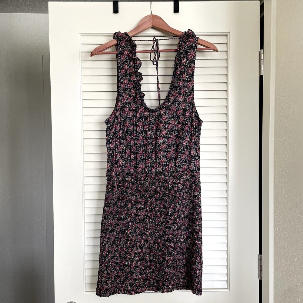 Free People I'm Your Favorite Cotton Purple Floral Shirred Mini Dress Small Boho - Picture 5 of 9